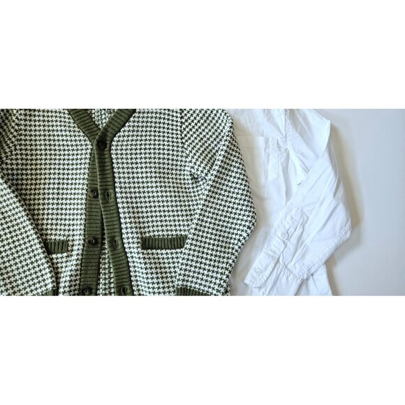 Janie and Jack 5-6 Green Herringbone Cardigan Sweater Crewcuts Shirt - Picture 2 of 3